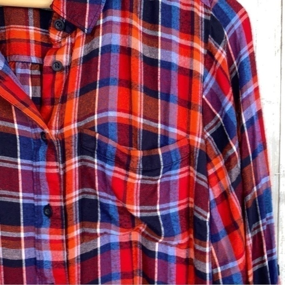 Lane Bryant No Peak Red Plaid Button Front Boyfriend Shirt - Picture 3 of 7
